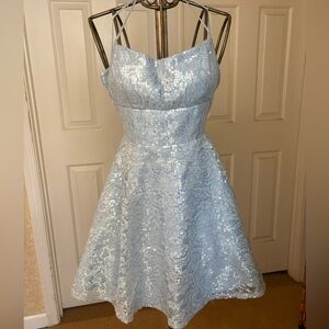 B. Darlin Light Blue Sequin Lace Party Dress